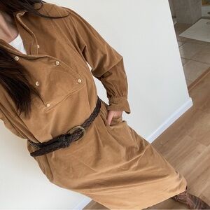 Ralph Lauren Vtg Western Corduroy Cognac Brown Long Sleeve Dress M 8